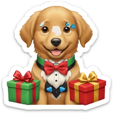 Father's day dog holding presents sticker