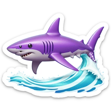 purple glitter shark on a cyan wave sticker