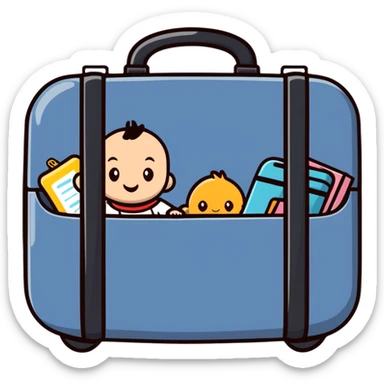 Baby travel suitcase with baby items peeking out sticker