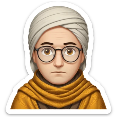 A kashmiri  criminal daku whose white face is somewhat triangular and  wears specs and has brown golden eyes with sticker