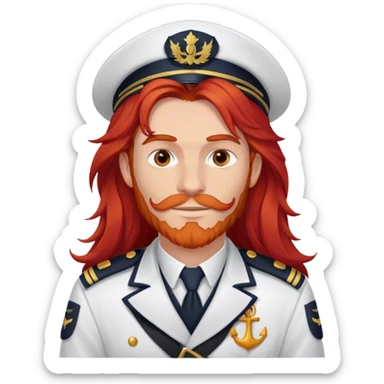 a male boat captain with long red hair no hair on face sticker