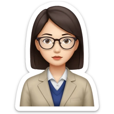 female asian quant trader, dark brown hair, with glasses sticker