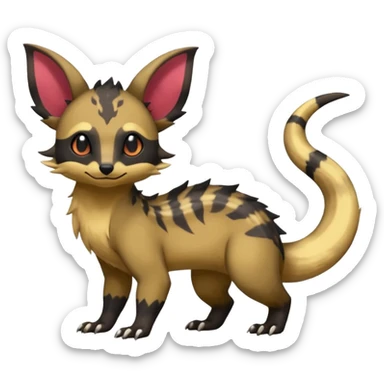 Rare warm-colored exotic cute epic aesthetic colorful Salandit-Eevee-Civet-species-Fakemon-hybrid-creature, with markings, full body sticker