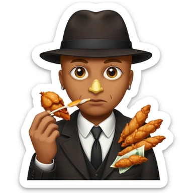 Gangster with money signs for eyes eating a chicken wing  sticker