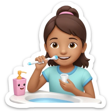 little brown girl brushing her teeth, pastel portrait, bright nourishing morning atmosphere, soft focus, isometric 3d plush sticker