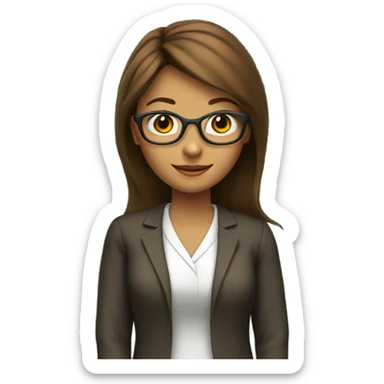 Teacher girl with brown hair on the background of a blackboard sticker