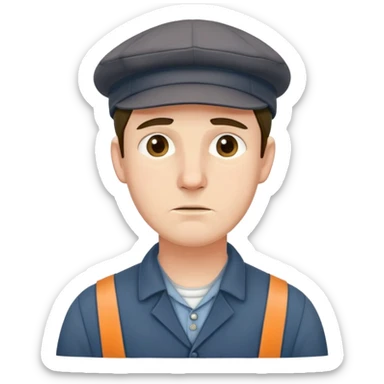 19th century English factory worker with flat cap, work clothes, and tired expression sticker
