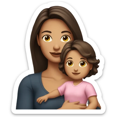 fair skinned brunette woman holding toddler sticker