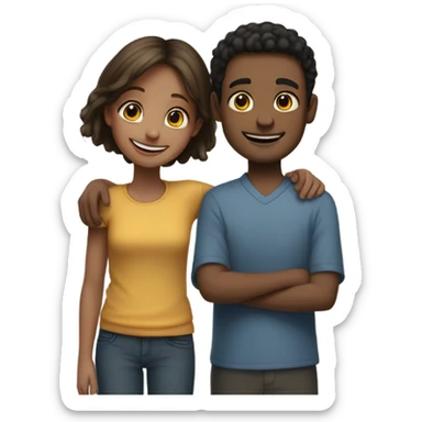 tall girl hugs short boy sticker