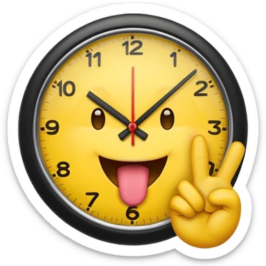 A yellow emoji doing the clock it sign(2 fingers together clicking” with the emojis tongue out sticker