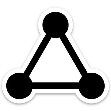 Minimalist vector logo, abstract network symbol, triangle shape pointing upwards, three circular nodes at the triangle vertices connected by thin straight lines, simple geometric forms, flat design, monochrome, no gradients, no shadows, clean tech style, modern system utility logo, high contrast, scalable SVG style, centered composition, white on dark background, minimal strokes, suitable for app icon and animation sticker