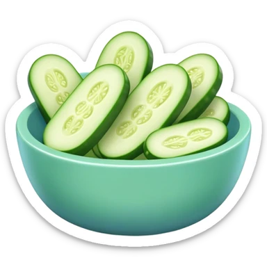 super realistic sliced cucumber in light blue bowl sticker