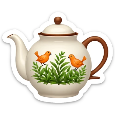 teapot with green herbs and orange tea inside  sticker