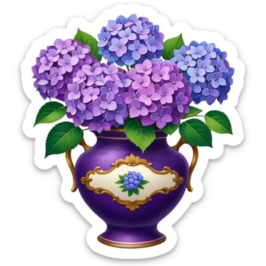 Hydrangeas in vintage vase sticker