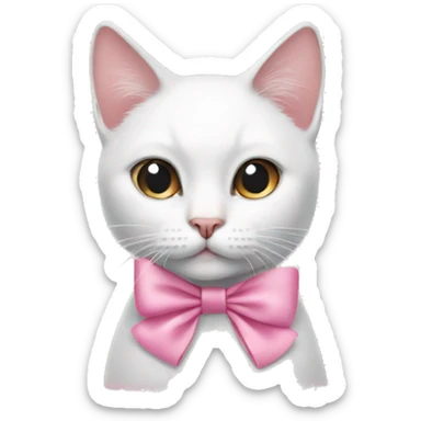 White cat wearing a pink aesthetic bow on her left ear. sticker