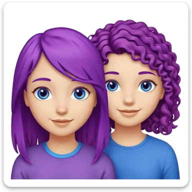 Two girl, best friends, one with purple straight hair and blue eyes, the other with curly brown hair with highlights and brown eyes sticker