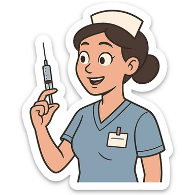 a modern day asian woman nurse holding a vaccination needle sticker