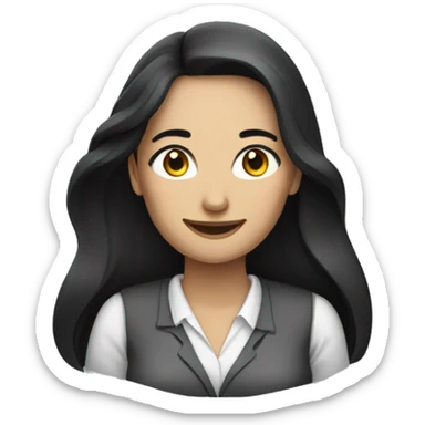 smiling office women with black long hair eyes and eyebrows sticker