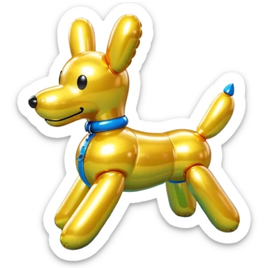 3D render of Balloon Dog made of shiny inflatable vinyl, visible seam lines, air valve, highly reflective plastic texture, pool toy aesthetic, Apple emoji style, isolated on white background --v 6.0 sticker