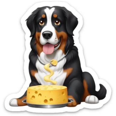 Bernese mountain dog cooking swiss cheese fondue sticker