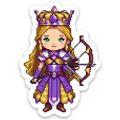 Archer Queen with crossbow, crown, purple and gold outfit sticker