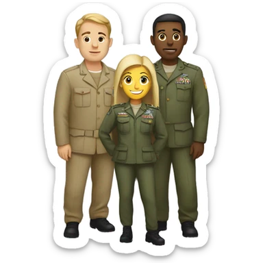 4 army people standing next to eachother sticker