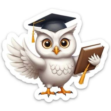 happy white Owl with graduation hat and diploma in claws sticker