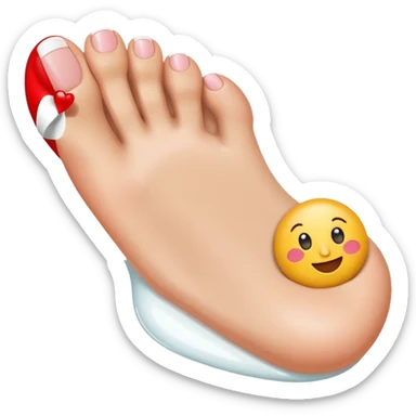 female foot with glossy white toenail polish, big toe lifted, other toes curled, emoji style sticker