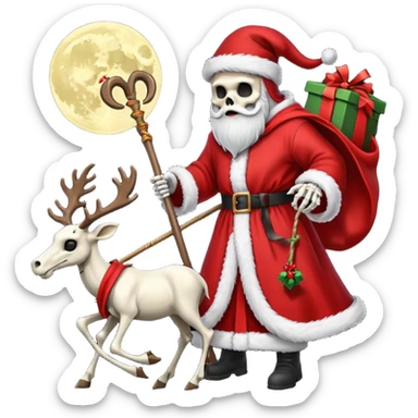 the Grim reaper dressed as Santa.... What gifts would be in his Sleigh.... What would his Sleigh likely look like.... Would the reindeer be skeletons, or ordinary reindeer sticker