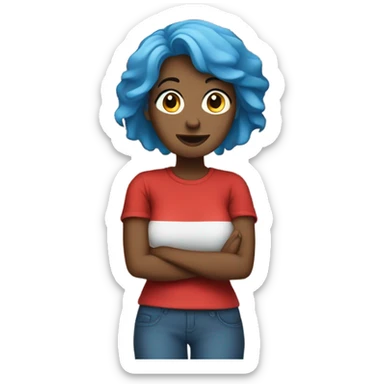 a woman with blue hair in red tshirt sticker