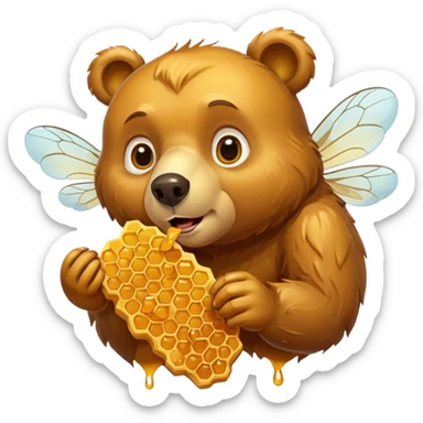 bear eating honeycomb with bees flying around sticker