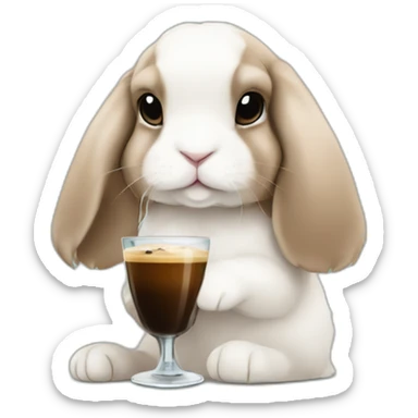 Holland lop holding espresso martini in one hand sticker