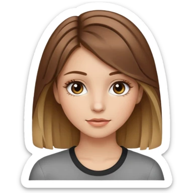 Gör en emoji som är en tjej och den ska ha långt hår hårfärgen ska vara brunt hår med blonda slingor hon ska ha fransar men dom ska se naturliga ut  sticker