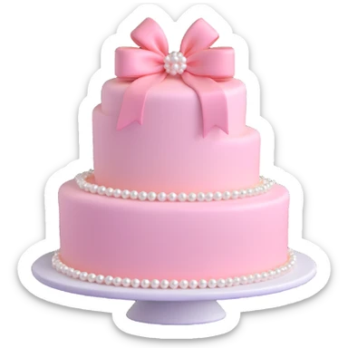 light pink cake decorated with pearls and a light pink bow on top sticker