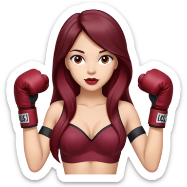 Burgundy beatiful long hair brunette with boxer gloves sticker