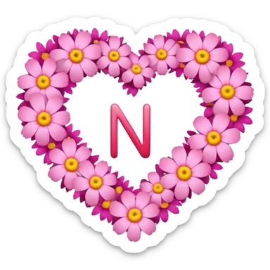 Heart shape of many this flower 🌸 inside it N letter sticker