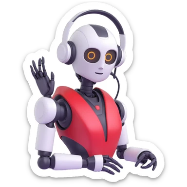 businesslike robot assistant character with a headset, using #fbcd0b as the dominant color, for a company chatbot sticker