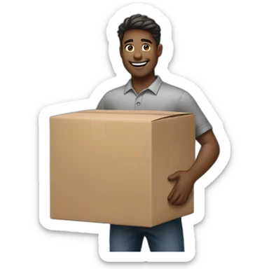 Delivery guy with box sticker