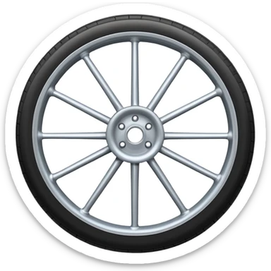 Realistic front-view wheel with perfectly symmetrical design, evenly spaced straight spokes, equal distance between each spoke, centered composition, smooth metallic texture, clean edges, no background. sticker
