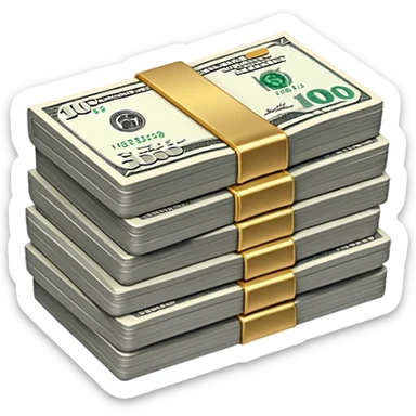 Metallic black-and-white money pack emoji, simple geometric stack of bills,minimal style
 sticker