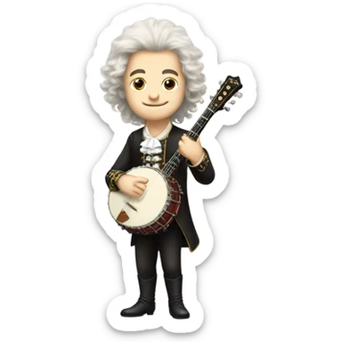 Wolfgang Mozart chibi wig standing young 5-string banjo sticker