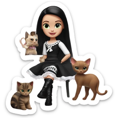 Check Please Francie Barbie, Teen Wednesday Addams. Pirate knee-boots, dress, opera gloves,pumps, bracelet, earrings, Cuddling up with Slippers the kitten.hair ribbon  sticker