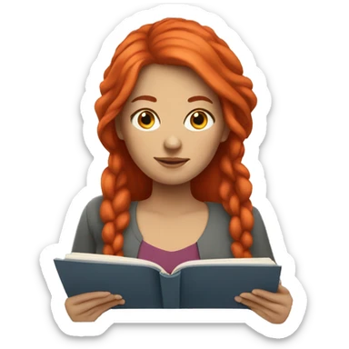 White woman with red hair read book sticker