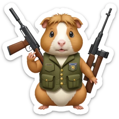 guinea pig with a military vest and rifle, no hat sticker