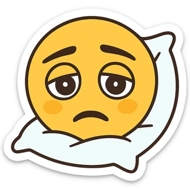 Add a soft pillow under the tired yellow face, keep the background transparent. sticker