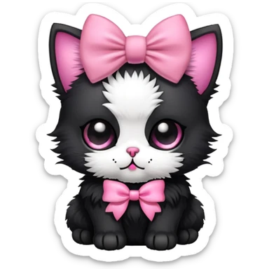 Black kitten with pink skull bow sticker