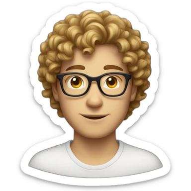 white male with glasses, curly hair, 16 years old, short sticker
