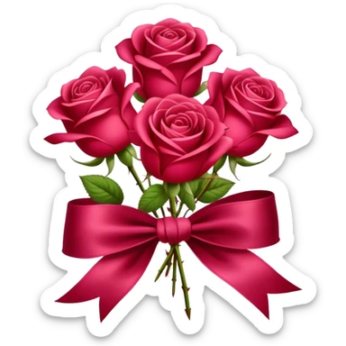 Roses in Persian red color tied with silk aesthetic ribbon of powder raspberry color in glamour vintage theme sticker