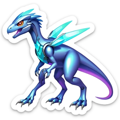 Shiny Futuristic Ethereal Fakemon-Pokemon-Digimon-Spectrobes-Raptor-fusion, full body, four legs sticker