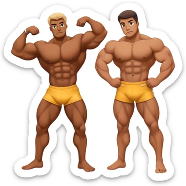 two bodybuilders are struggling with only pants sticker